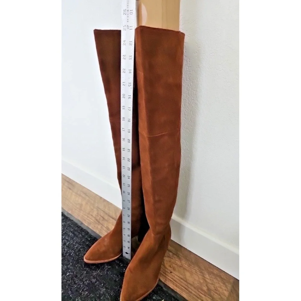 Steve Madden Huntley Cognac Leather Over Knee Boots Pointed Toe Women's 7